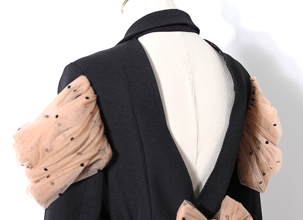 Spring halter V-neck business suit splice gauze long coat
