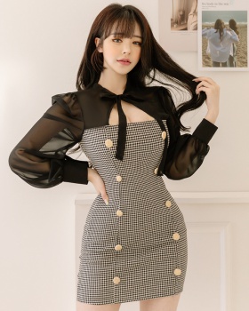 Korean style temperament slim spring houndstooth dress