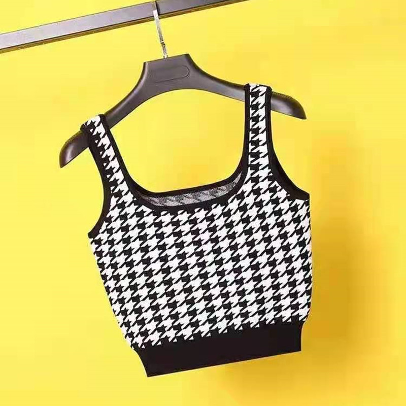 Square collar jacquard vest sling retro tops for women