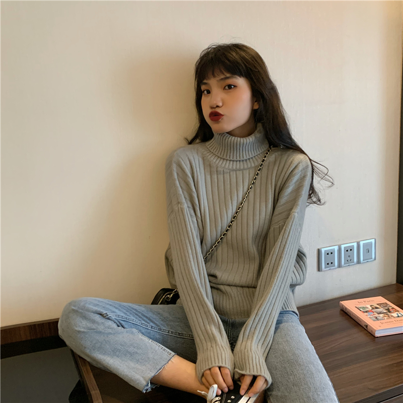 Pullover high collar long sleeve thick sweater