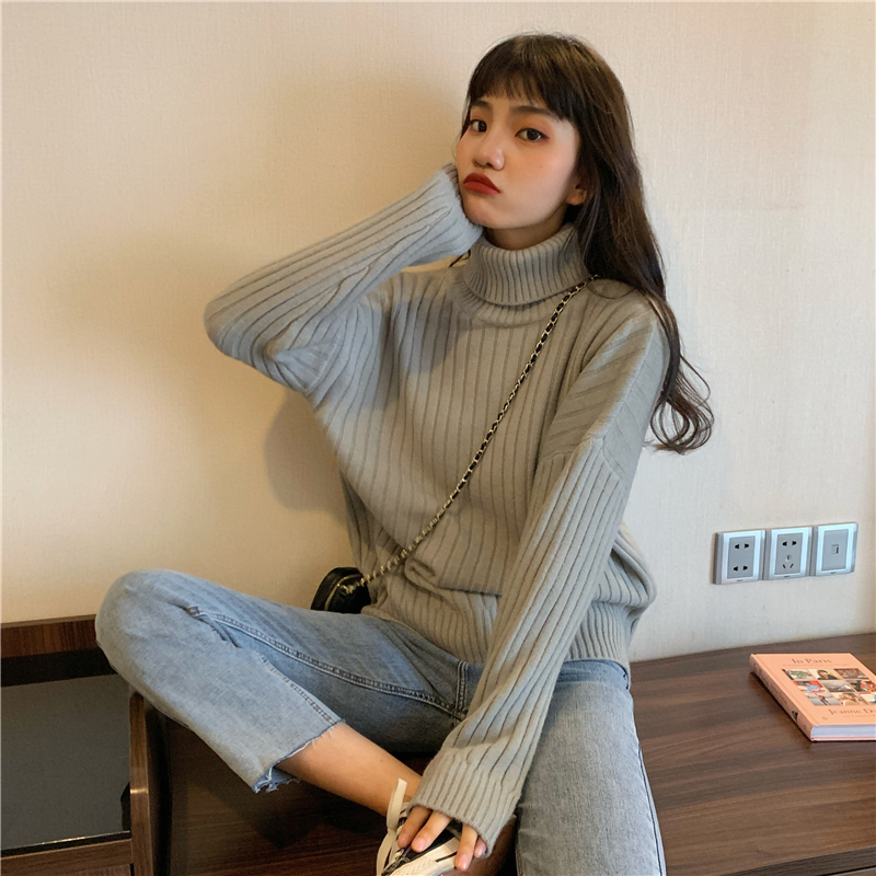 Pullover high collar long sleeve thick sweater
