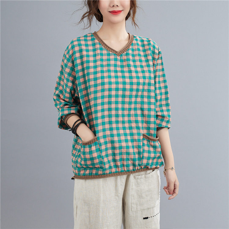 Long sleeve art tops loose cotton linen shirts for women