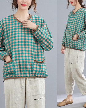 Long sleeve art tops loose cotton linen shirts for women