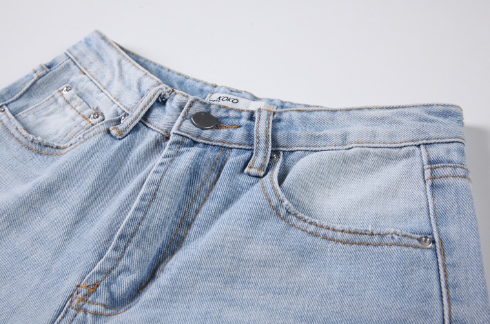High waist slim jeans holes Korean style pants for women