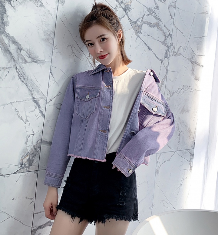 Korean style denim coat all-match purple tops for women