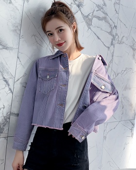 Korean style denim coat all-match purple tops for women