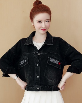 All-match black denim coat short embroidery jacket