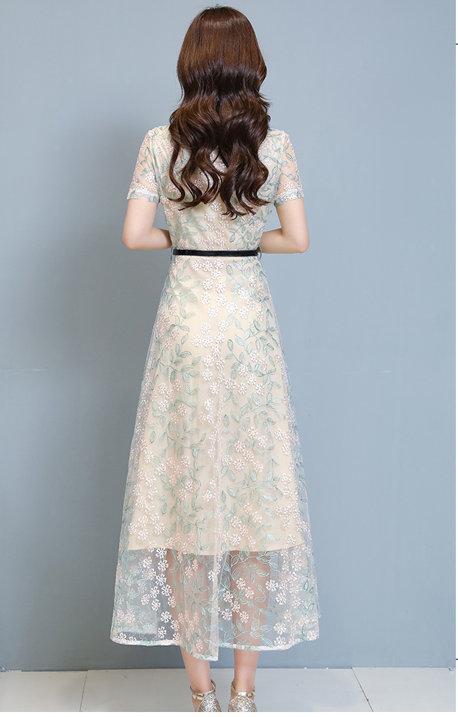 Short sleeve dress embroidered long dress for women