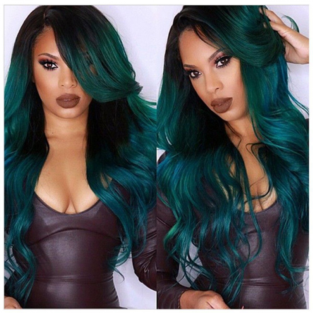 Sexy bleaching green headgear long fake wig