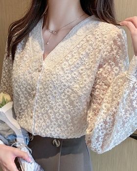 Spring long sleeve tops V-neck Korean style shirt for women