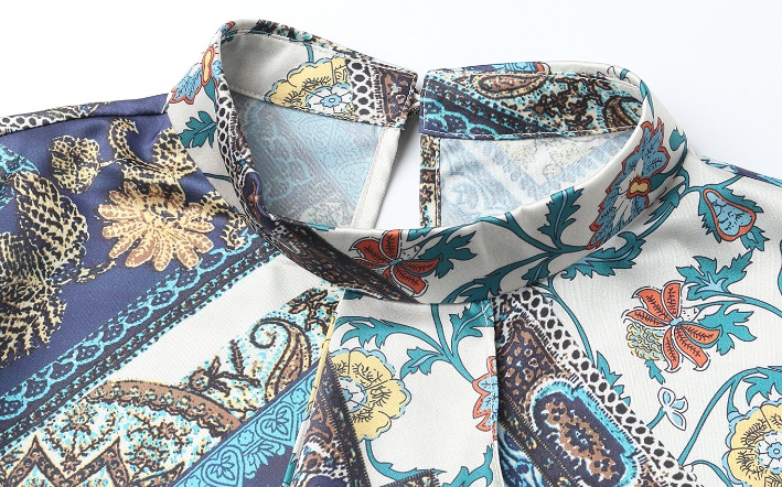 Satin spring bow chiffon shirt printing long sleeve shirt