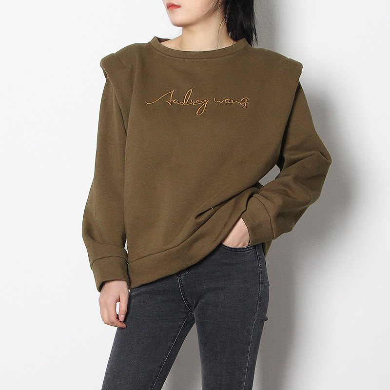 Embroidered short loose tops letters spring hoodie for women