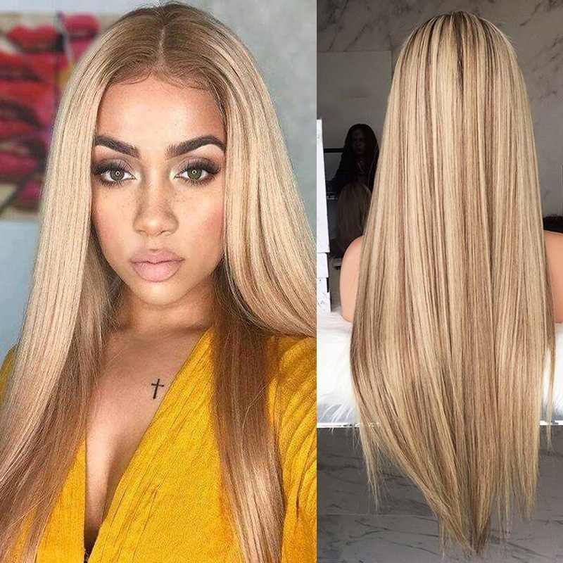 European style rose straight hair long wig for women