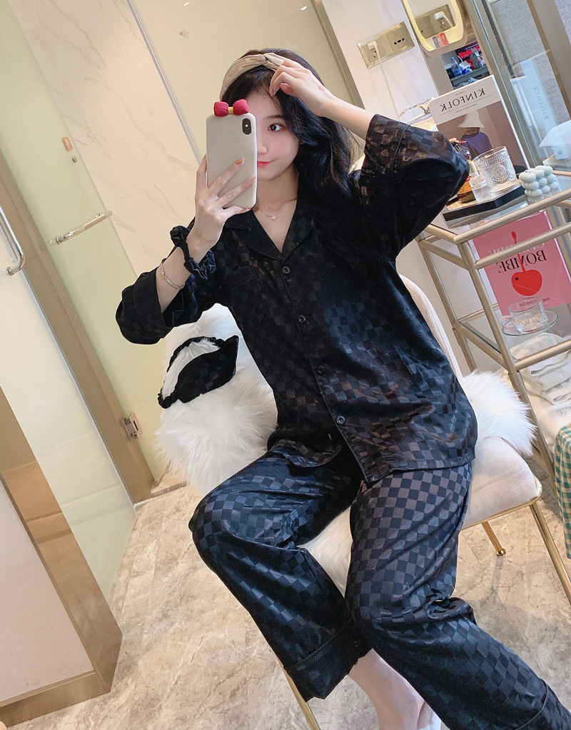 Long sleeve cardigan fashion pajamas 2pcs set for women