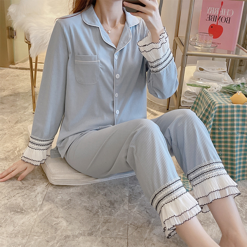 Loose pajamas Casual cardigan 2pcs set for women