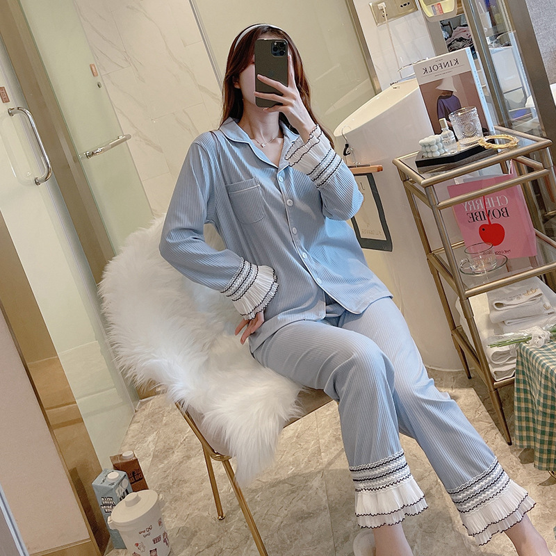 Loose pajamas Casual cardigan 2pcs set for women