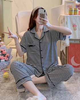 Stripe homewear pajamas cotton cardigan a set for women