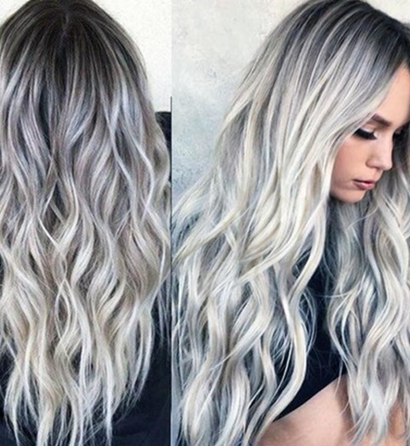 Gray fiber curly hair European style long headgear for women
