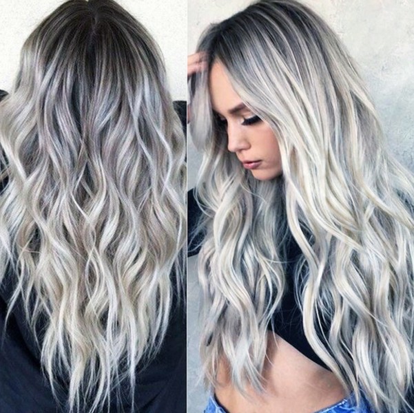 Gray fiber curly hair European style long headgear for women