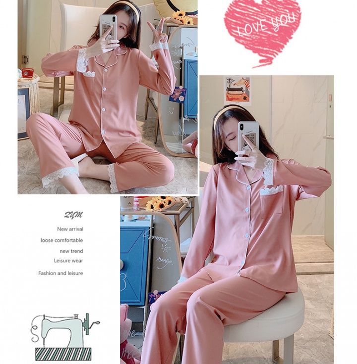 Long sleeve sweet large yard pajamas 2pcs set for women