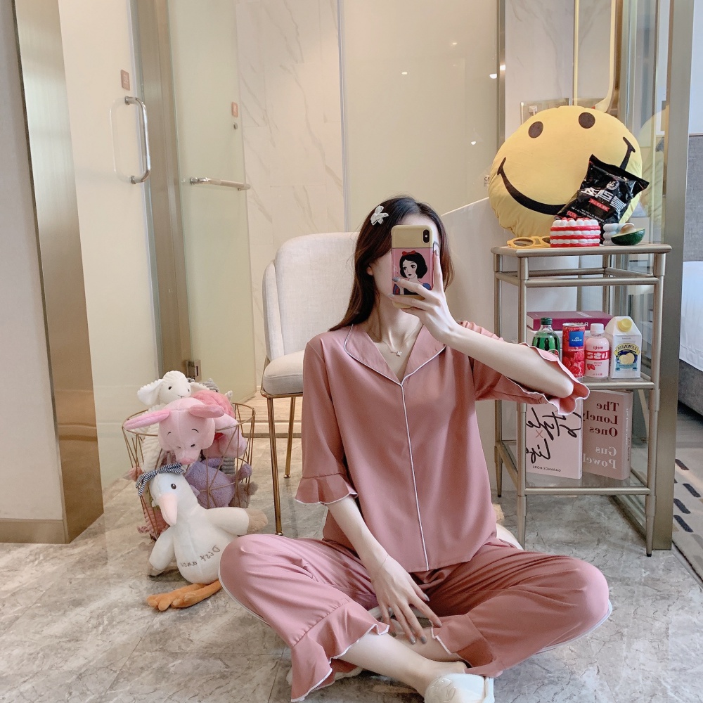 Thin sexy spring and summer pajamas 2pcs set for women