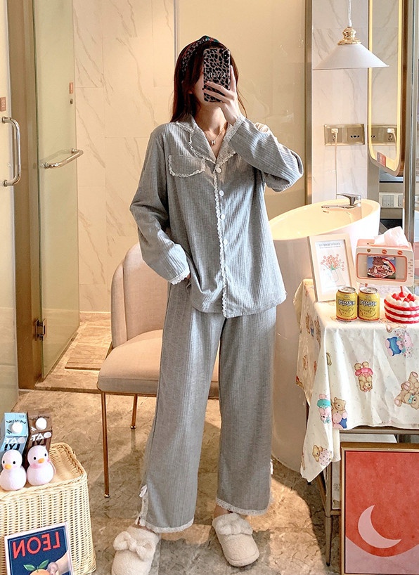 Casual long pants pajamas 2pcs set for women