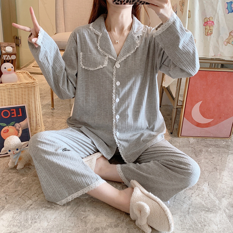 Casual long pants pajamas 2pcs set for women
