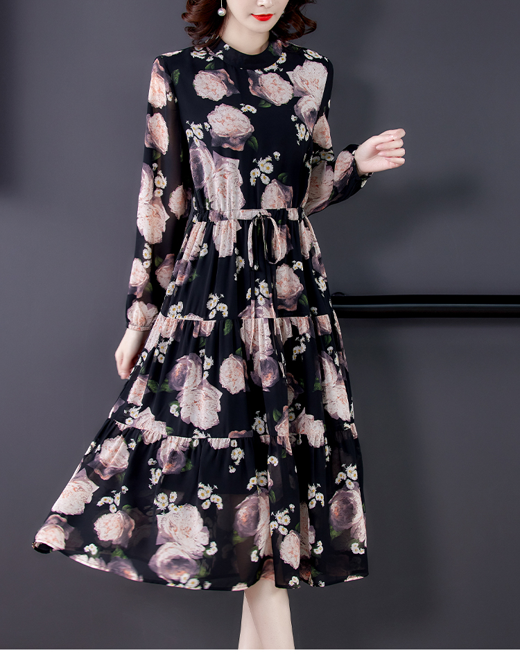 Printing chiffon long dress spring dress for women