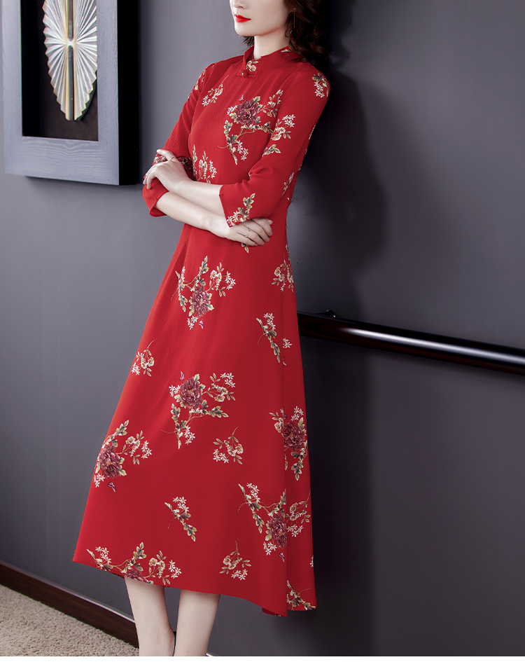 Retro Chinese style cheongsam printing spring dress
