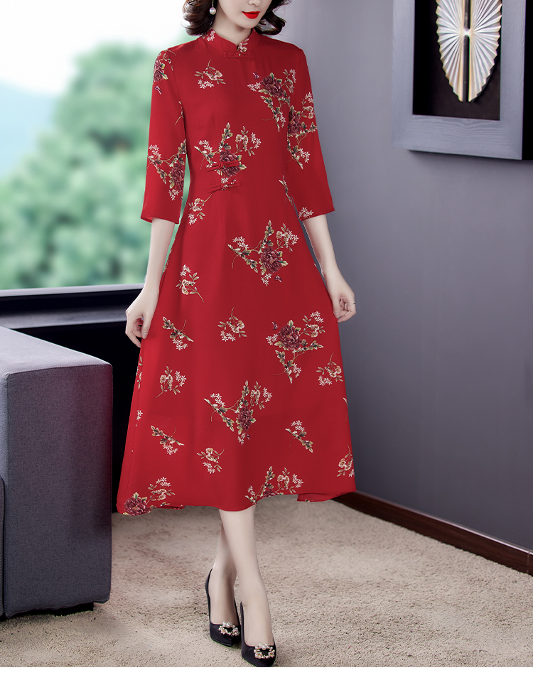 Retro Chinese style cheongsam printing spring dress