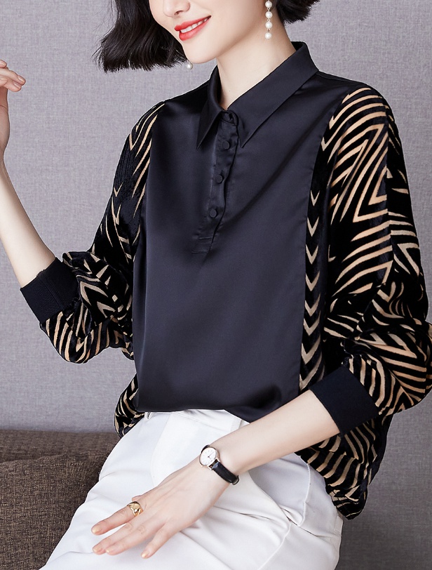 Knitted tops long sleeve chiffon shirt for women