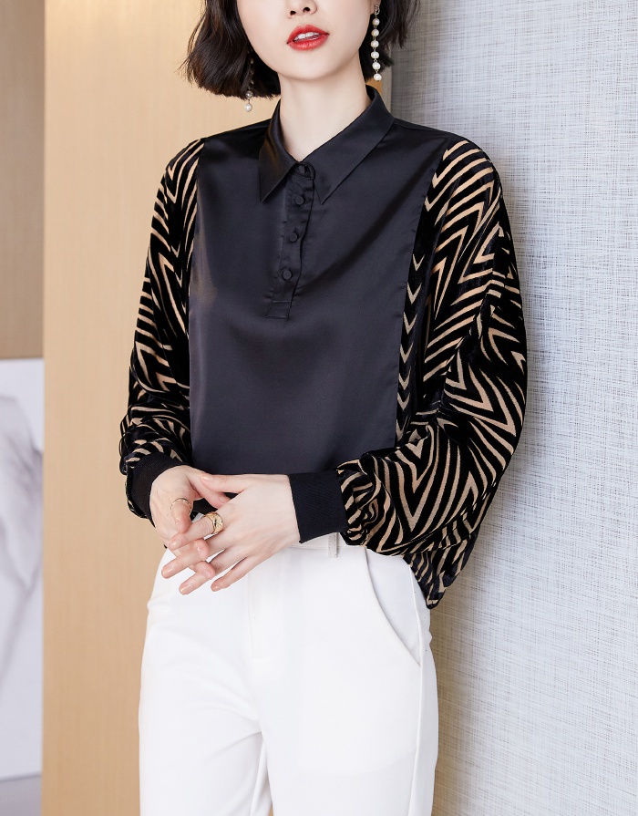 Knitted tops long sleeve chiffon shirt for women