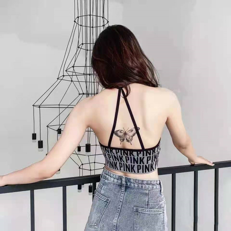 Beauty back knitted tops letters front cross vest for women