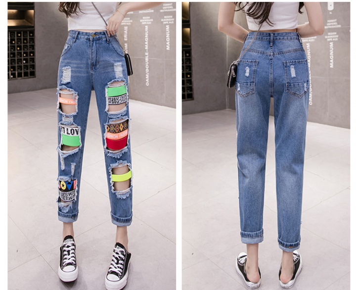 Slim beggar loose pants Korean style summer holes jeans