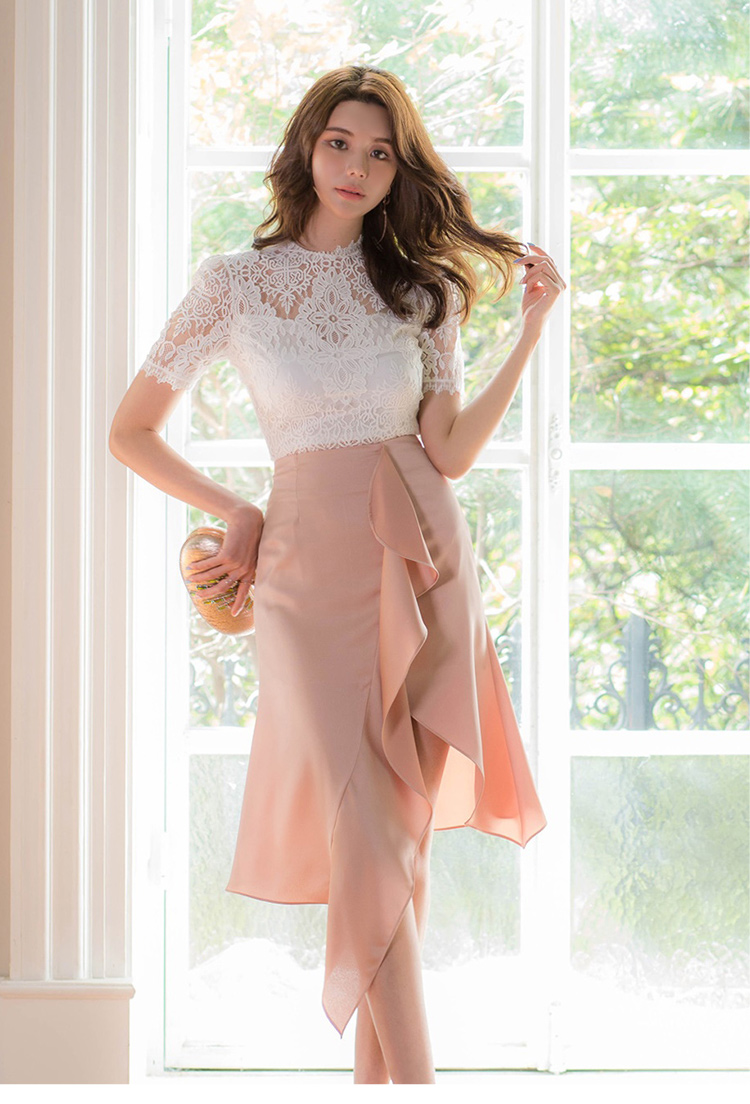 Fashion lace Korean style tops autumn temperament skirt 2pcs set