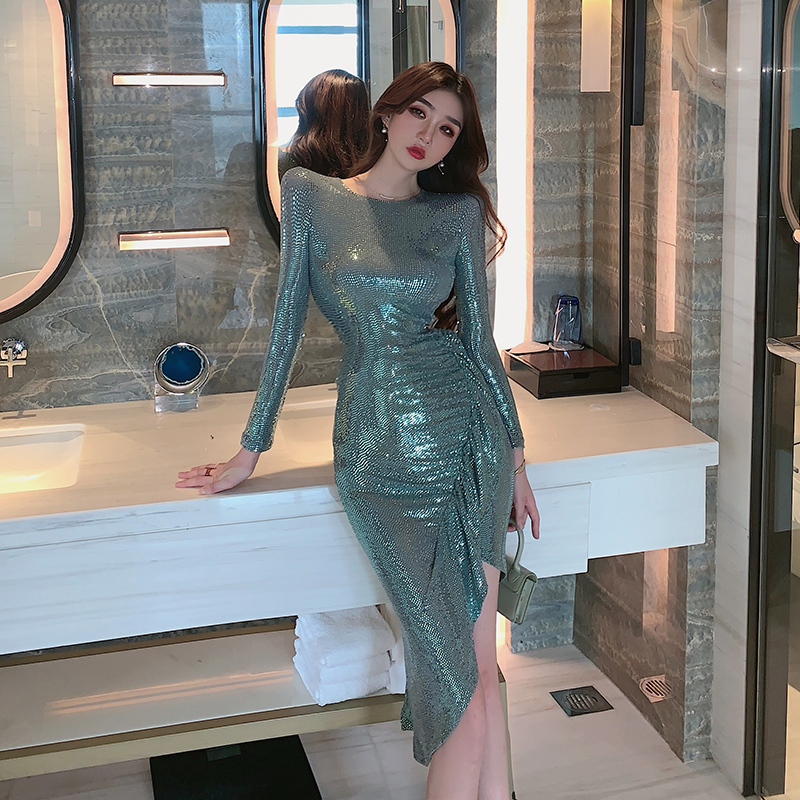 Irregular sequins dress mermaid temperament formal dress