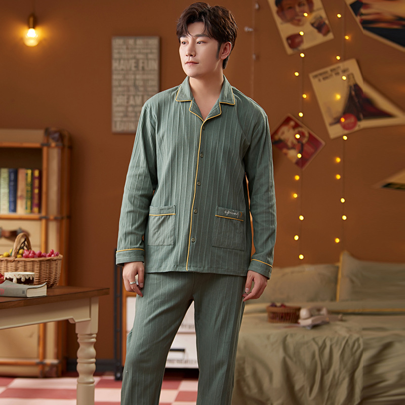Homewear long pants cotton pajamas a set for men