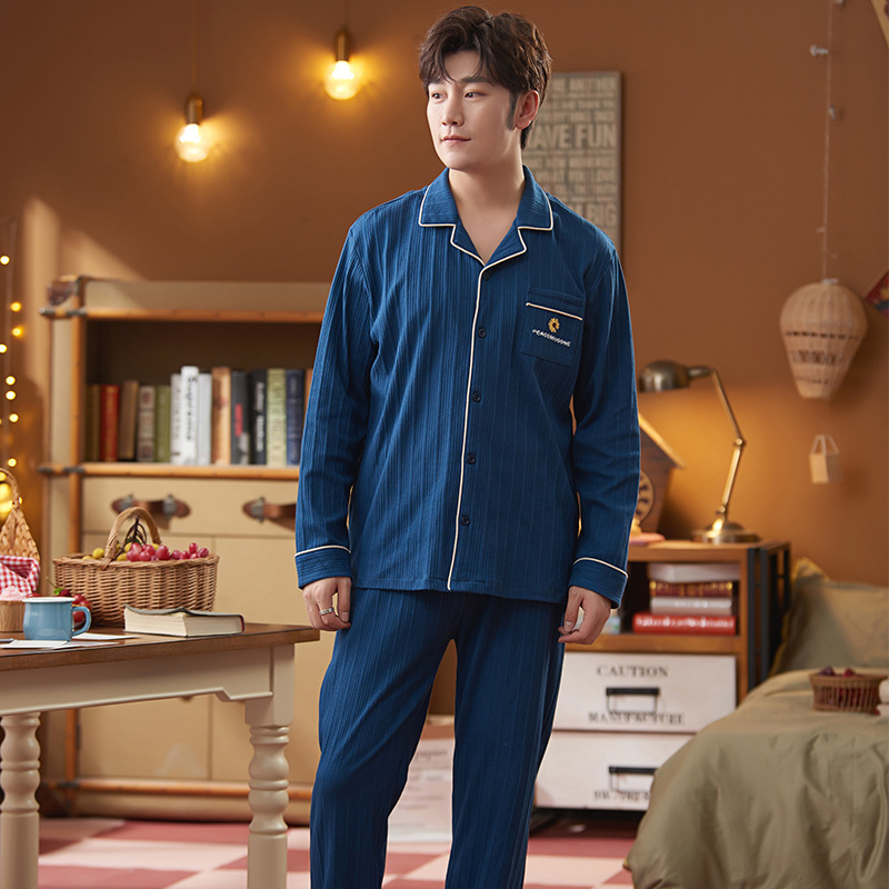 Homewear long pants cotton pajamas a set for men