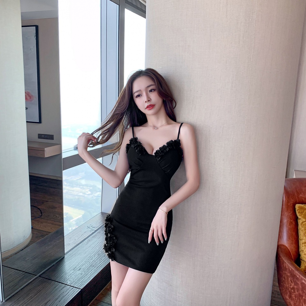 Overalls low-cut lace collar tight package hip slim dress