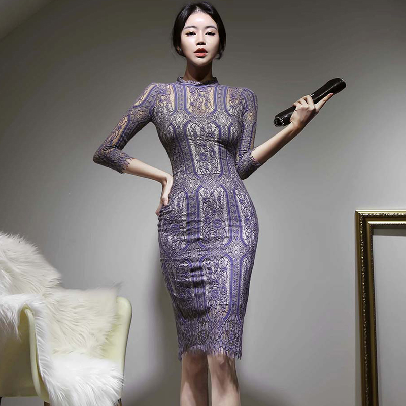 Spring lace ladies slim Korean style dress for women