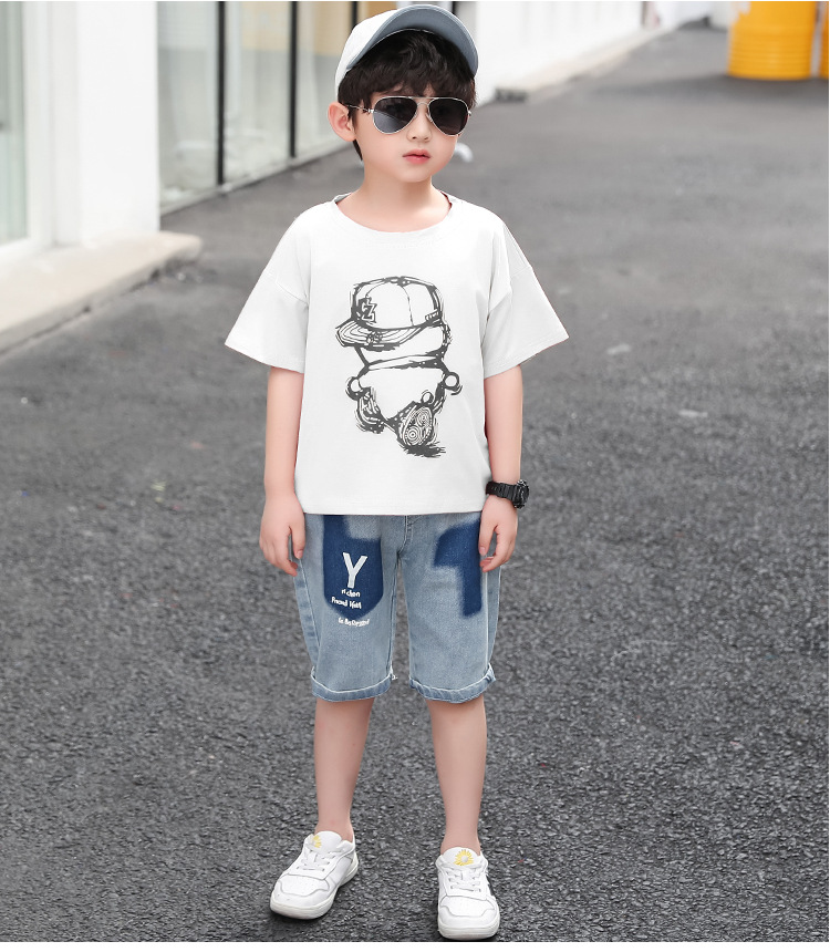Fashion summer Korean style big child jeans 2pcs set