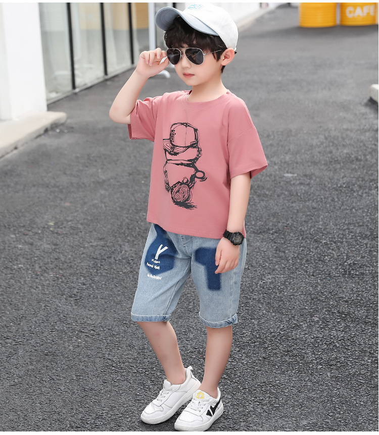 Fashion summer Korean style big child jeans 2pcs set
