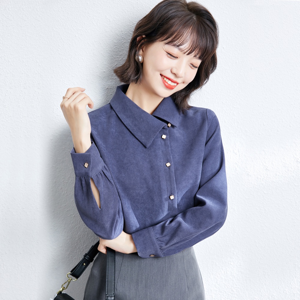 Long sleeve sueding tops France style spring shirt