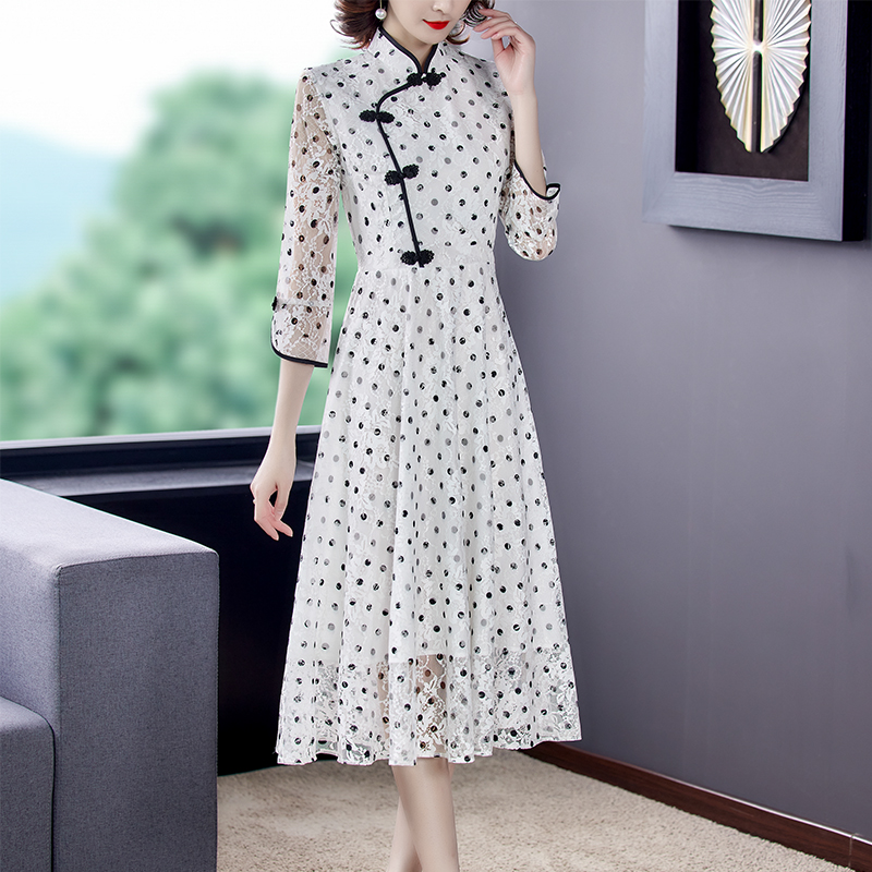 Long short sleeve cheongsam Chinese style spring dress
