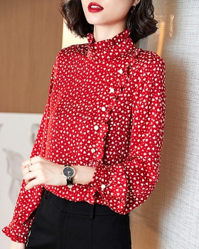 Long sleeve small shirt lotus leaf edges tops for women