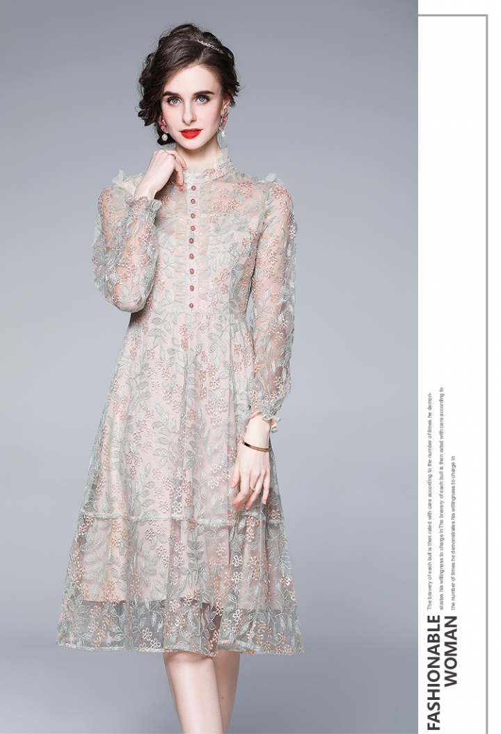 Ladies long sleeve embroidery spring dress for women