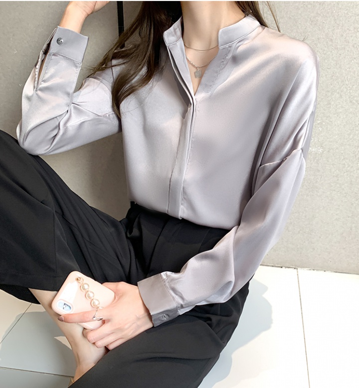Cstand collar long sleeve shirt all-match tops for women