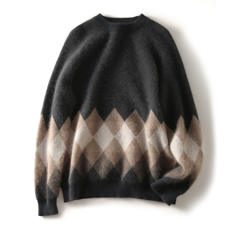 Thick wool knitted round neck retro pullover quilted sweater