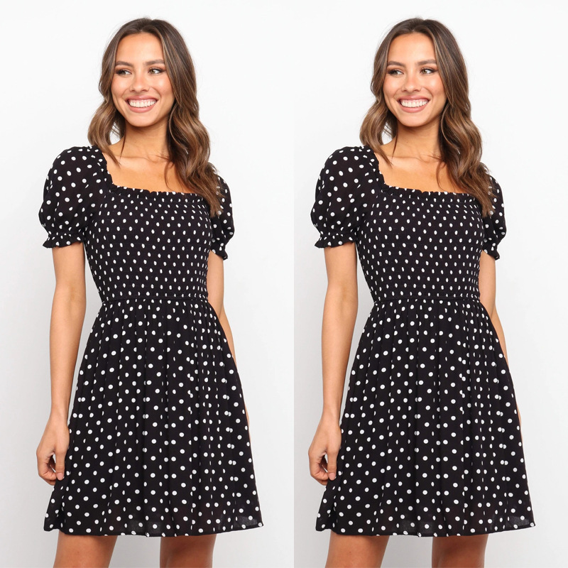Printing spring short sleeve polka dot dress