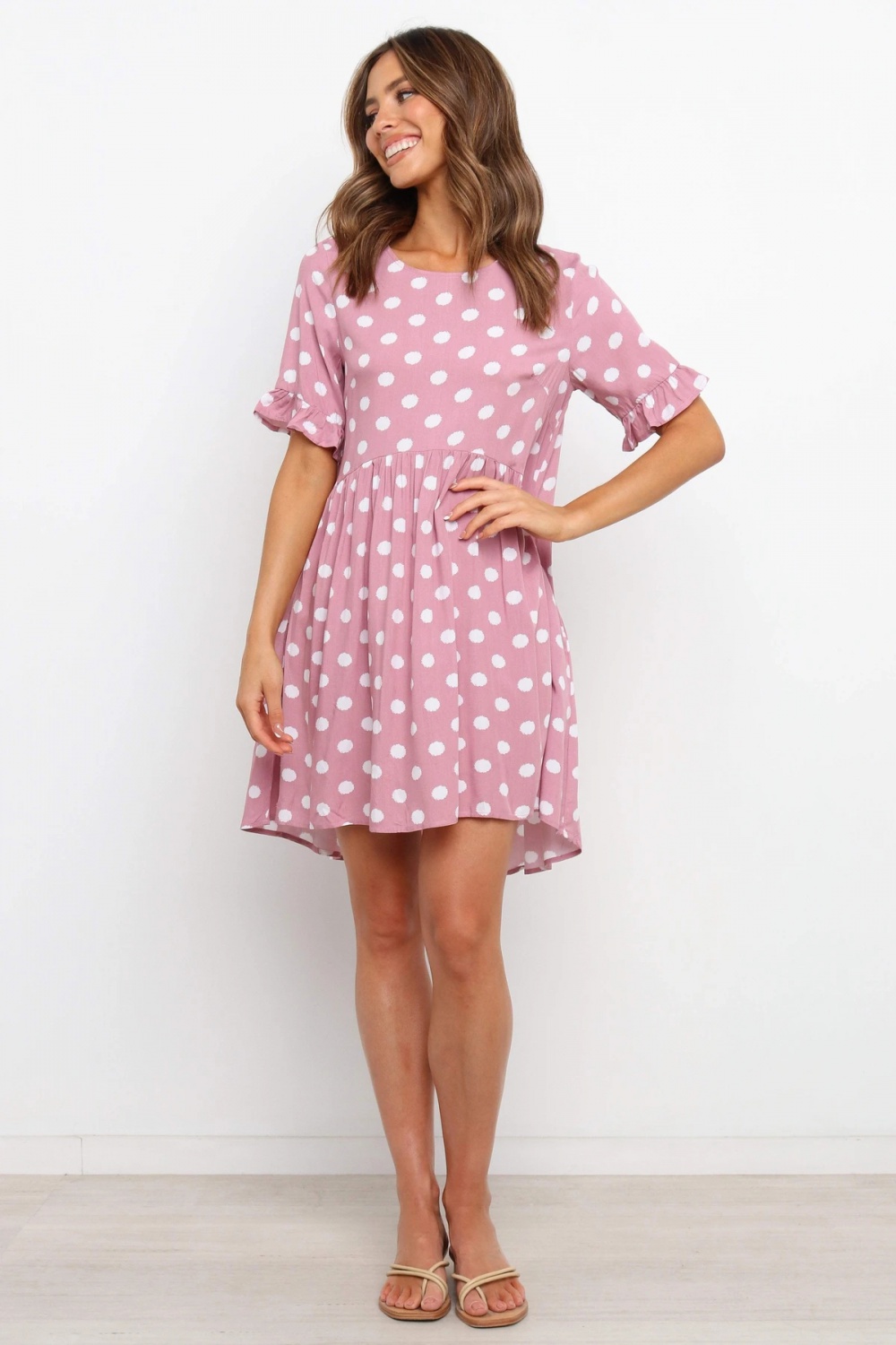 Round neck polka dot printing dress